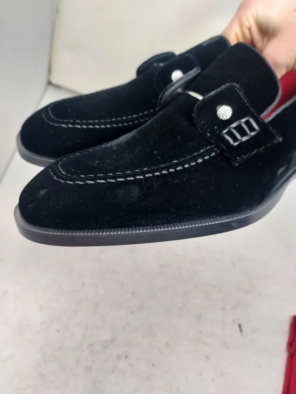 CHRISTIAN LOUBOUTIN Black Mens Chambelimoc Night Strass Velvet Loafer Shoe